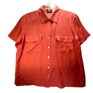 Vtg Notations Silk Button-Up Shirt Orange Collar Med Pockets Breezy Casual Cool